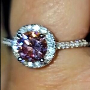 Certified MOISSANITE 1CT Pink‎ Center Halo Ring In  S925 Silver  NEW Size 7